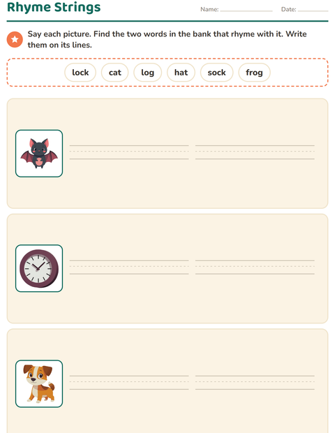 Preview of Rhyming Words worksheet for grade 1