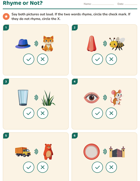 Preview of Rhyming Words worksheet for kindergarten