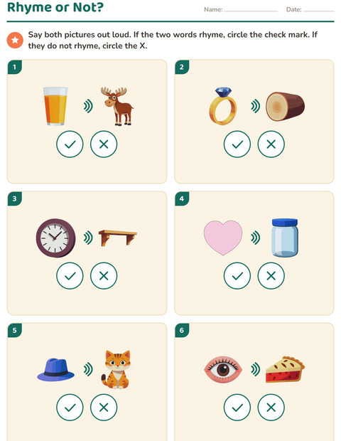 Preview of Rhyming Words worksheet for kindergarten