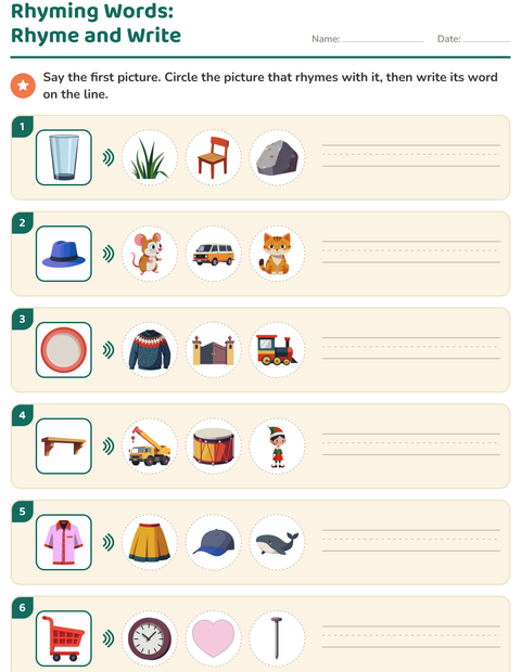 Preview of Rhyming Words worksheet for grade 1