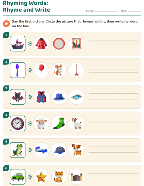 Rhyming Words: Rhyme and Write