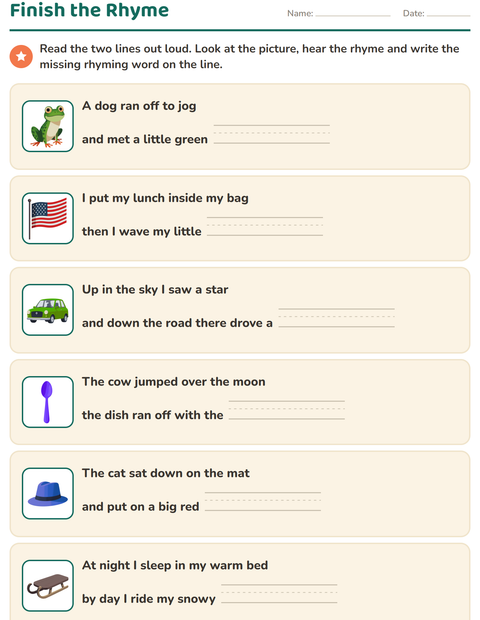 Preview of Finish the Rhyme: Write the Missing Word in Six Short Verses