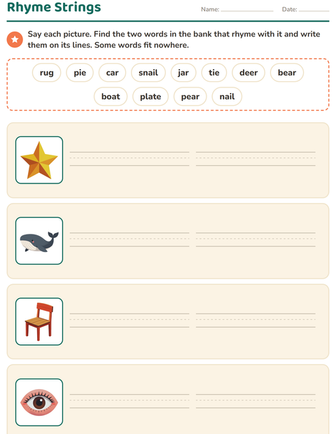 Preview of Rhyming Words worksheet for grade 1