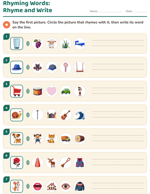 Preview of Rhyming Words worksheet for grade 1