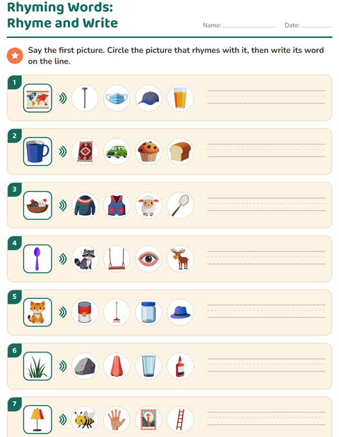 Preview of Rhyming Words worksheet for grade 1