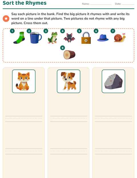 Preview of Rhyming Words worksheet for grade 1