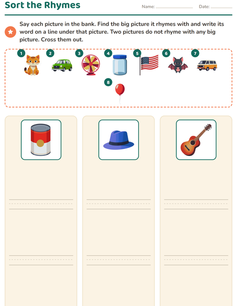 Preview of Rhyming Words worksheet for grade 1