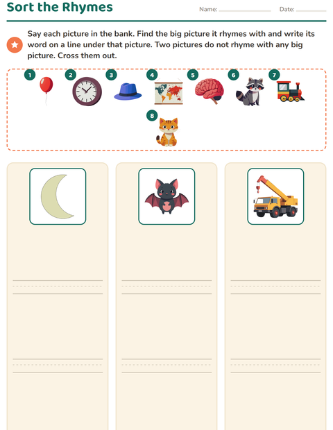 Preview of Rhyming Words worksheet for grade 1