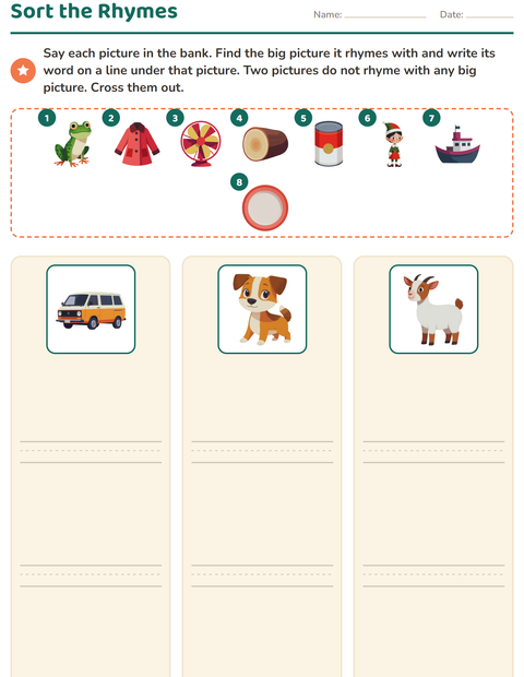Preview of Rhyming Words worksheet for grade 1