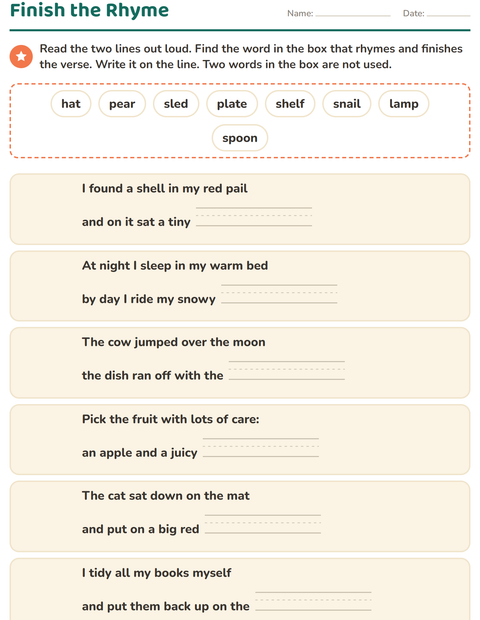 Preview of Rhyming Words worksheet for grade 1