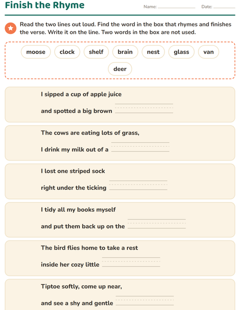 Preview of Rhyming Words worksheet for grade 1