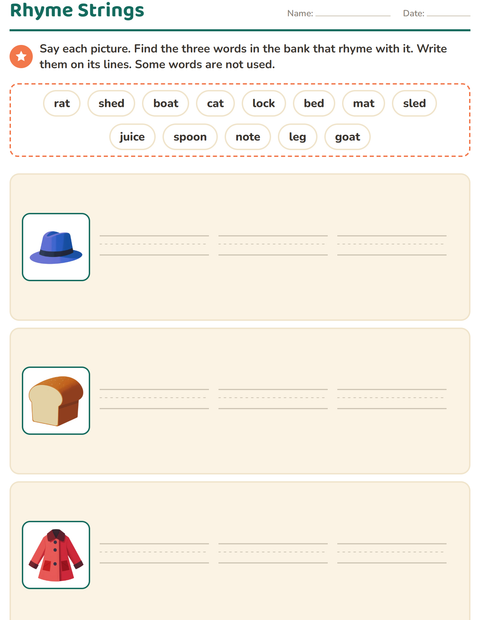 Preview of Rhyming Words worksheet for grade 1