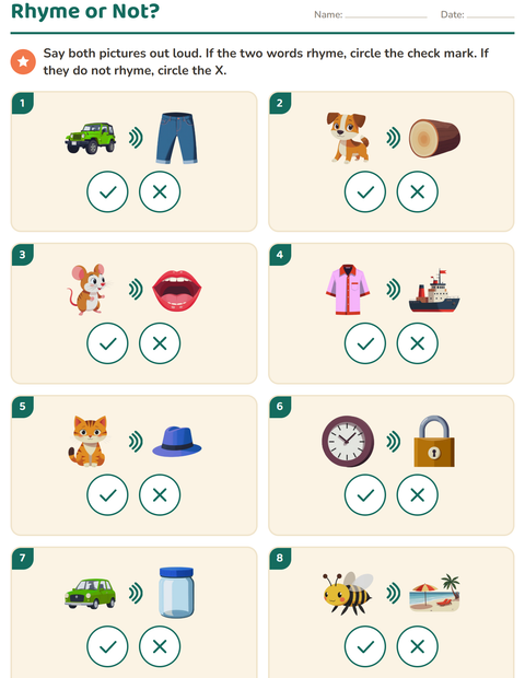 Preview of Rhyming Words worksheet for kindergarten