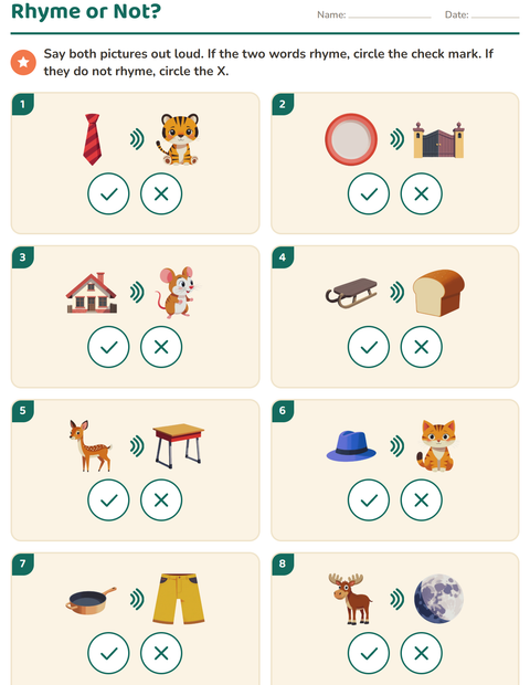 Preview of Rhyming Words worksheet for kindergarten