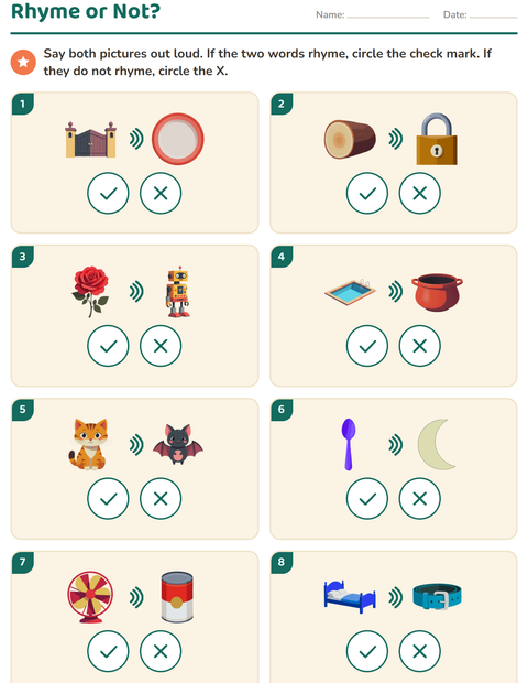 Preview of Rhyming Words worksheet for kindergarten