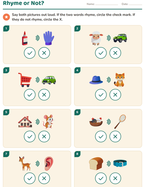 Preview of Rhyming Words worksheet for kindergarten