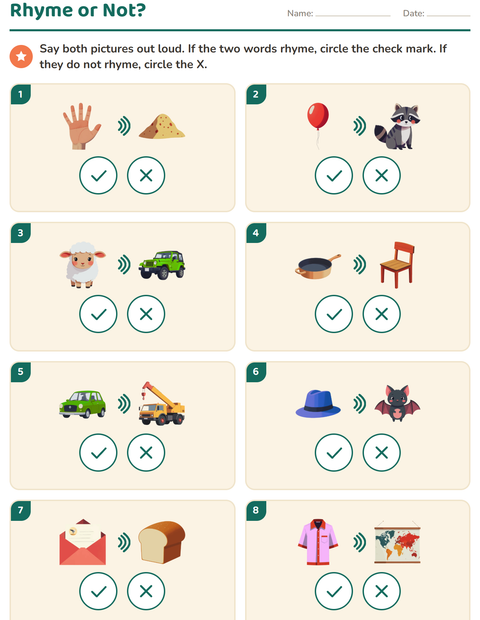 Preview of Rhyming Words worksheet for kindergarten