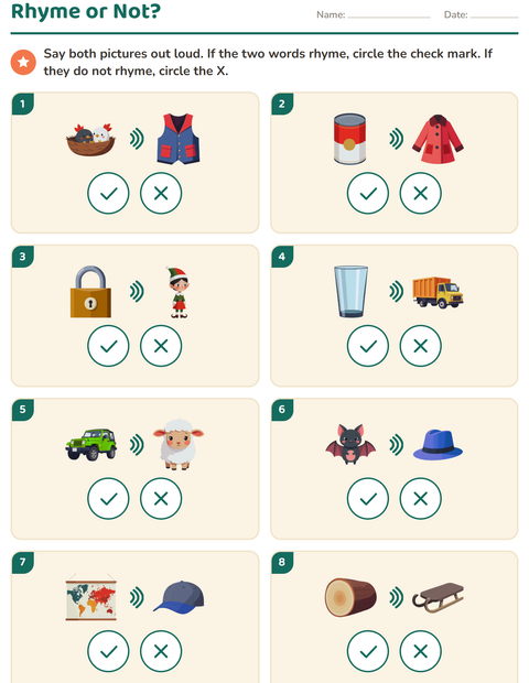 Preview of Rhyming Words worksheet for kindergarten