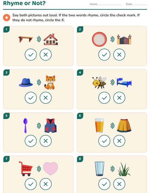 Preview of Rhyming Words worksheet for kindergarten