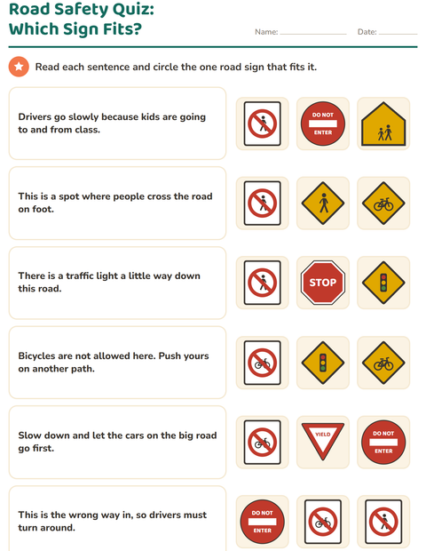 Preview of Road Safety worksheet for grade 2