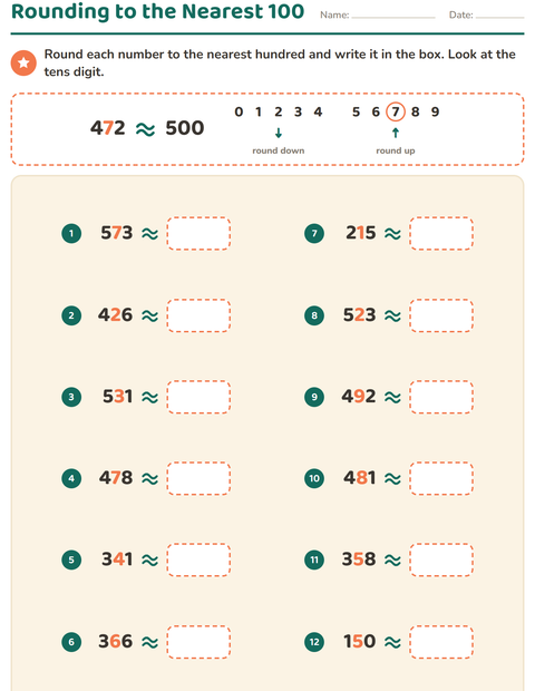 Preview of Rounding Numbers worksheet for grade 3