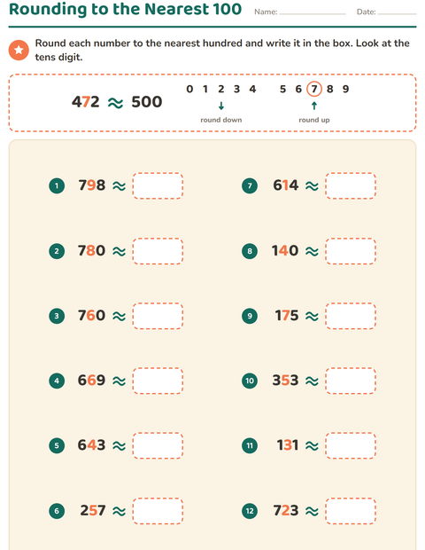Preview of Rounding Numbers worksheet for grade 3