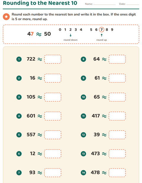 Preview of Rounding Numbers worksheet for grade 2