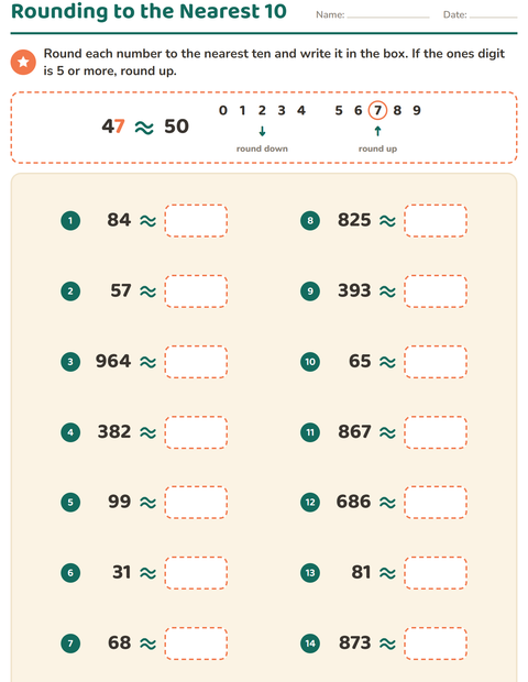 Preview of Rounding Numbers worksheet for grade 2