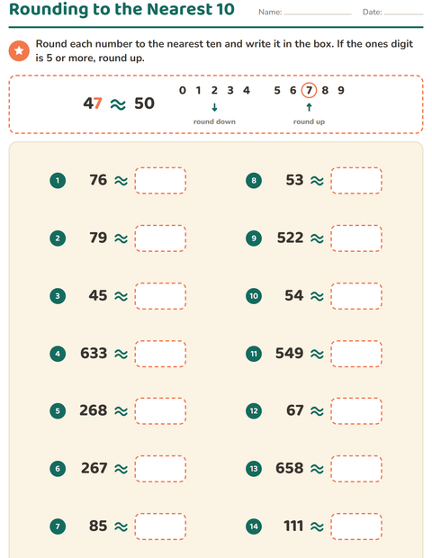 Preview of Rounding Numbers worksheet for grade 2