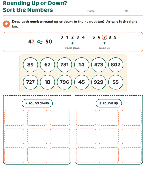 Preview of Rounding Numbers worksheet for grade 3