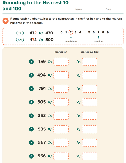 Preview of Rounding Numbers worksheet for grade 3