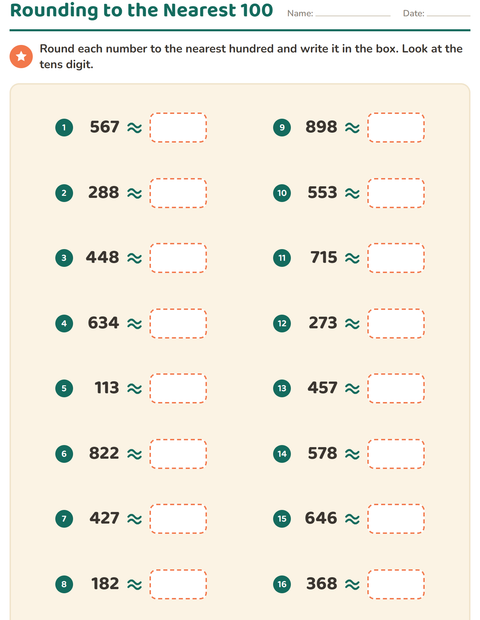 Preview of Rounding Numbers worksheet for grade 3