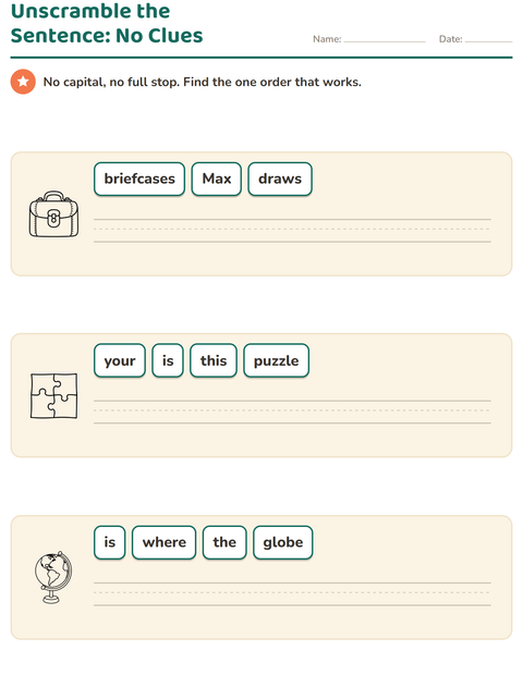 Preview of Sentence Building worksheet featuring Classroom (B&W) for grade 1