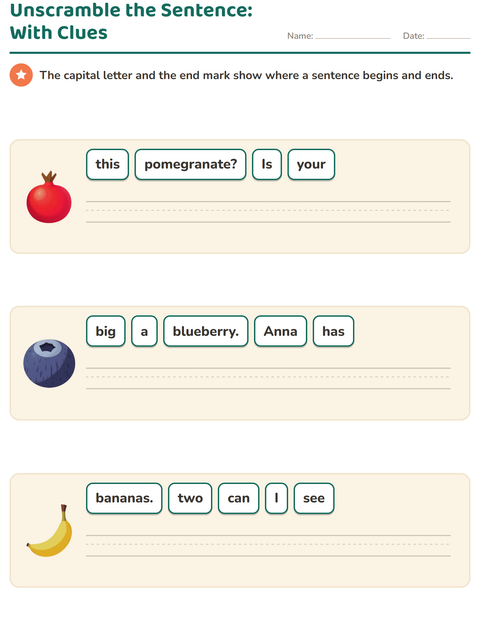 Unscramble the Sentence: The Capital and End Mark Are Left In