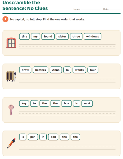 Preview of Sentence Building worksheet featuring Around the House for grade 1