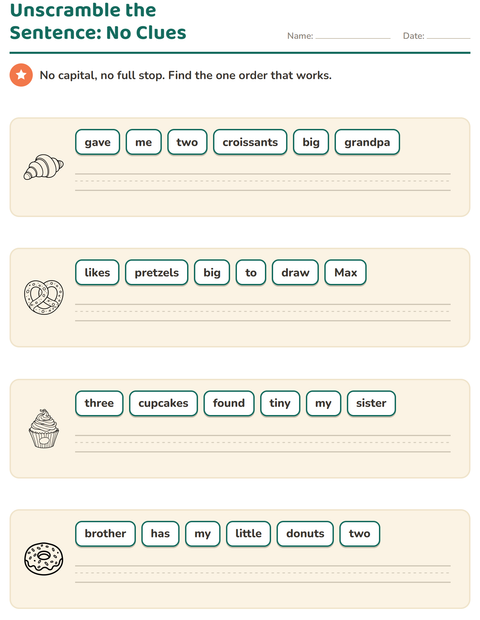 Preview of Sentence Building worksheet featuring Food BW for grade 1