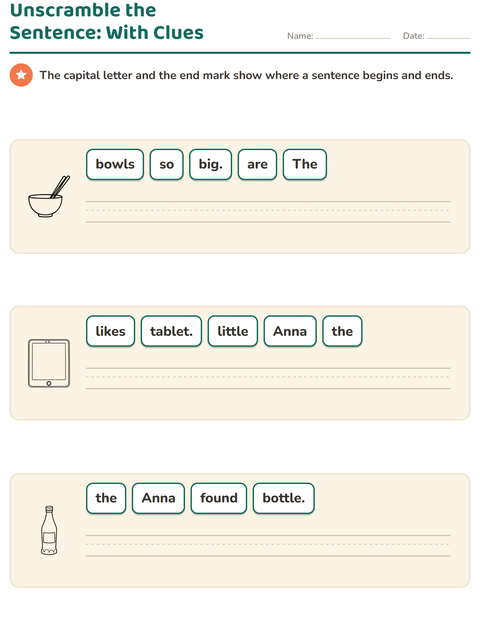Preview of Sentence Building worksheet featuring Household BW for grade 1