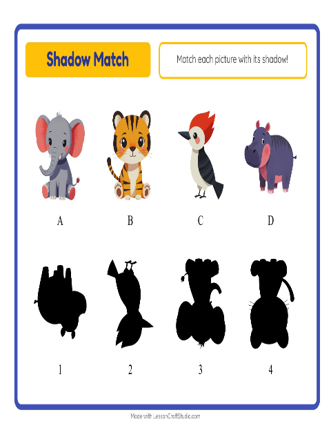 Preview of Shadow Match worksheet featuring Animals for kindergarten