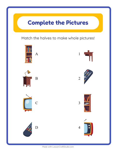 Preview of Shadow Match worksheet featuring Around the House for kindergarten