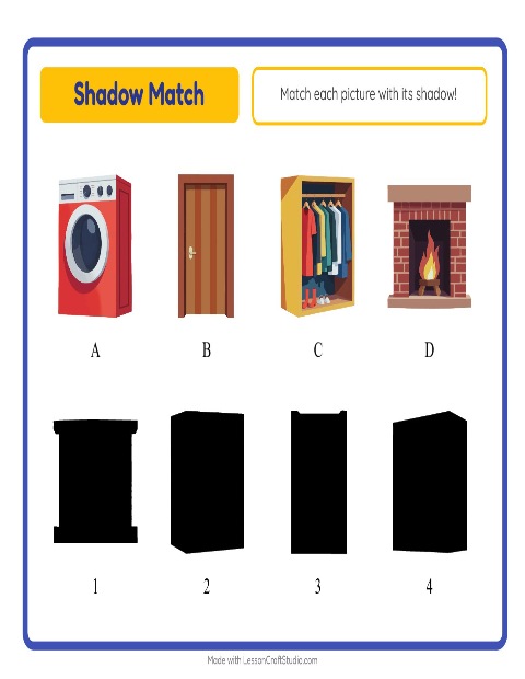 Preview of Shadow Match worksheet featuring Around the House for kindergarten