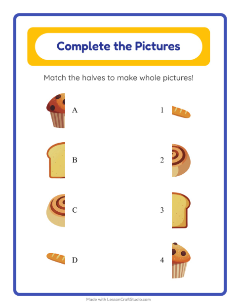 Preview of Shadow Match worksheet featuring Bakery for kindergarten