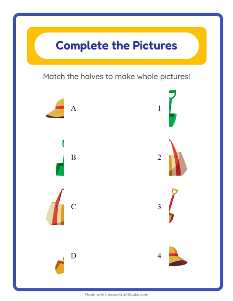Preview of Shadow Match worksheet featuring Beach for kindergarten