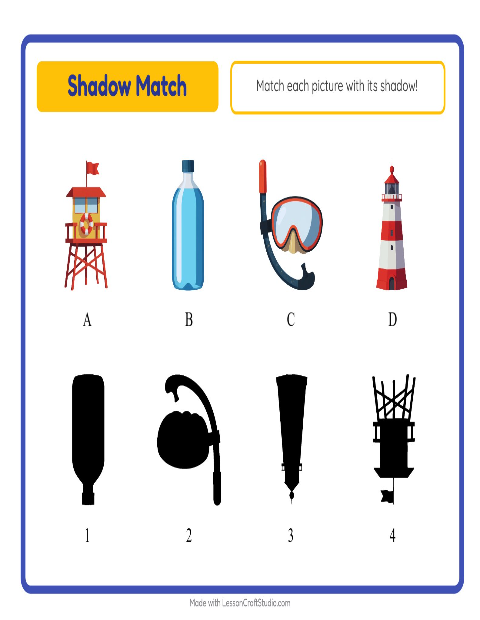 Preview of Shadow Match worksheet featuring Beach for kindergarten