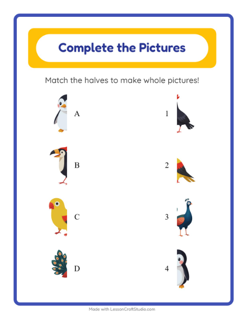 Preview of Shadow Match worksheet featuring Birds for kindergarten