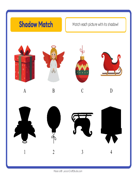 Preview of Shadow Match worksheet featuring Christmas for kindergarten