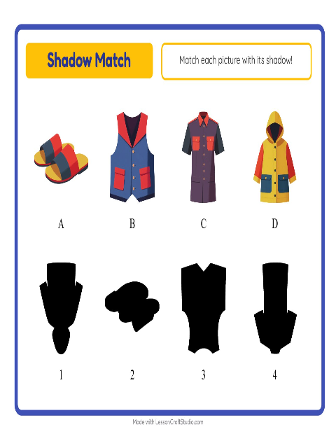 Preview of Shadow Match worksheet featuring Clothing for kindergarten