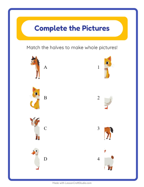 Preview of Shadow Match worksheet featuring Farm Animals for kindergarten