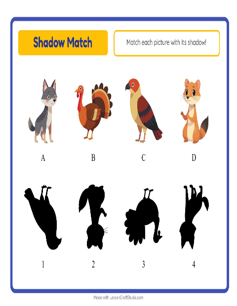 Preview of Shadow Match worksheet featuring Forest Creatures for kindergarten