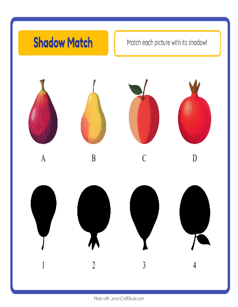 Preview of Shadow Match worksheet featuring Fruits for kindergarten