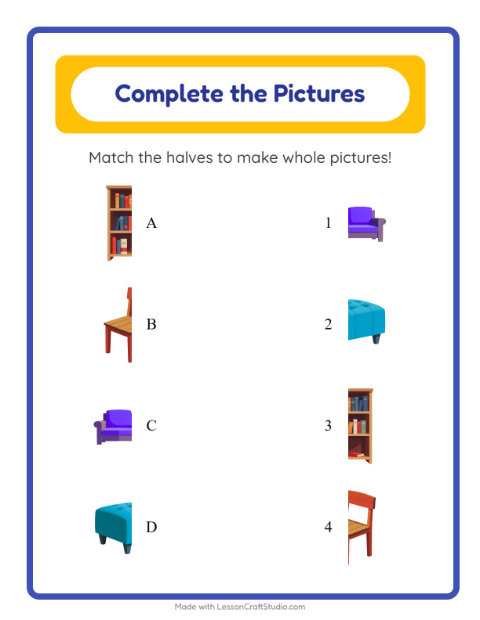 Preview of Shadow Match worksheet featuring Furniture for kindergarten